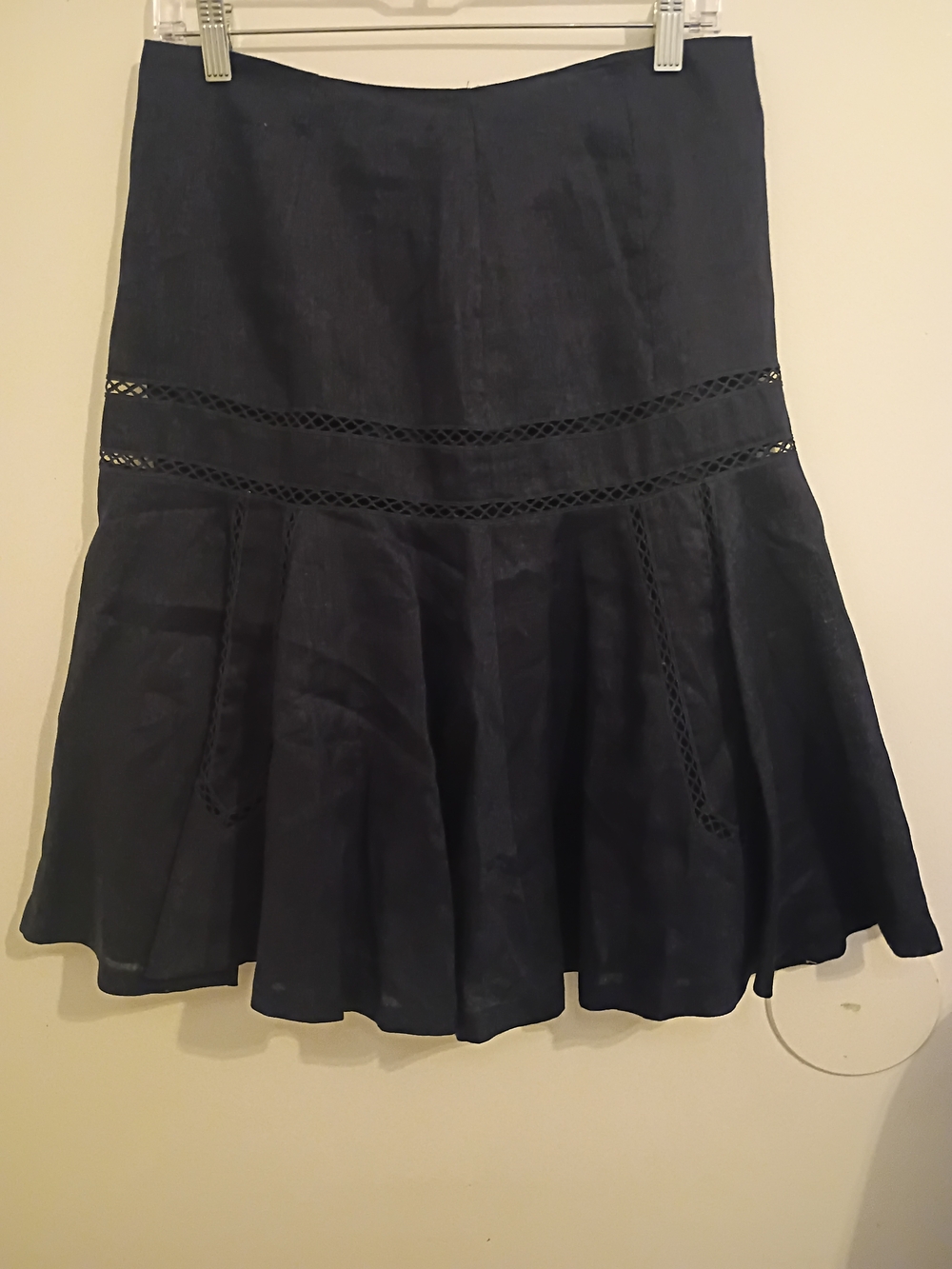 Ralph Lauren Women's Flared Navy Skirt with Eyelits 100% Linen Sz 2